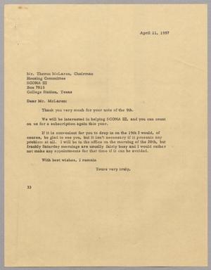 [Letter from Harris L. Kempner to Mr. Theron McLaren, April 11, 1957]