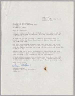 [Letter from Theron McLaren to Mr. Harris L. Kempner, April 9, 1957]