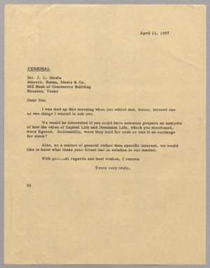 [Letter from Harris L. Kempner to J. L. Mosle, April 11, 1957]