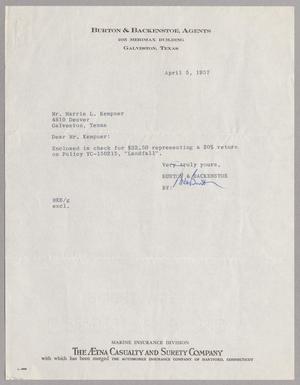 [Letter from Burton & Backenstoe to Mr. Harris L. Kempner, April 5, 1957]