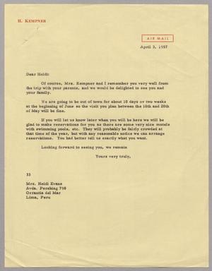 [Letter from Harris L. Kempner to Mrs. Heidi Evans, April 3, 1957]