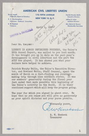 [Letter from American Civil Liberties Union to Mr. Kempner, April 1 1957]
