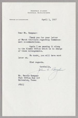 [Letter from John C. Boyden to Mr. Harris Kempner, April 1, 1957]