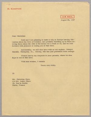 [Letter from Harris L. Kempner to Mr. Christian Clerc, August 26, 1957]