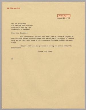 [Letter from Harris L. Kempner to Mr. M. Conacher, August t26, 1957]