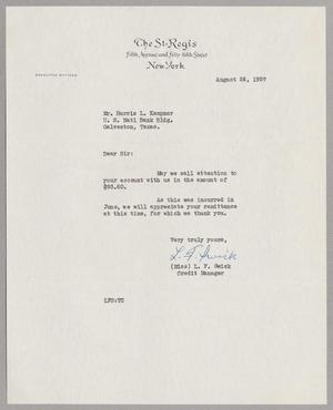 [Letter from The St. Regis to Mr. Harris L. Kempner, August 26, 1957]