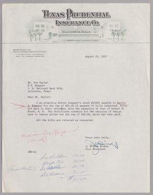 Primary view of object titled '[Letter from Texas Prudential Insurance Co. to Mr. Tom Taylor, August 23, 1957]'.