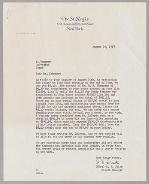 [Letter from The St. Regis to H. Kempner, August 19, 1957]
