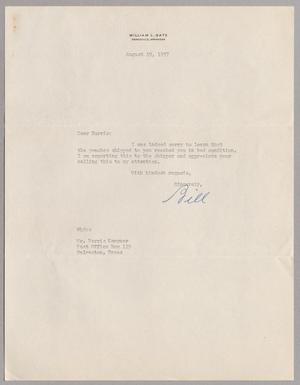 [Letter from William L. Gatz to Harris L. Kempner, August 19, 1957]