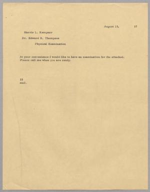 [Letter from Harris Leon Kempner to Dr. Edward R. Thompson, August 15, 1957]