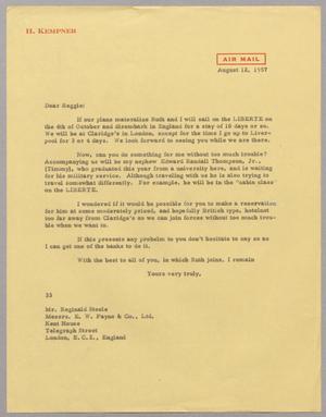 [Letter from Harris L. Kempner to Mr. Reginald Steele, August 12, 1957]