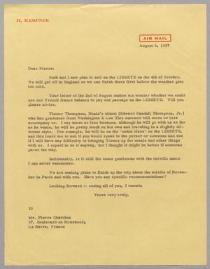[Letter from Harris L. Kempner to Pierre Chardine, August 6, 1957]