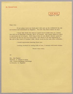 [Letter from Harris L. Kempner to Mr. Joe Taylor, August 6, 1957]