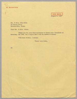 [Letter from Harris L. Kempner to Mr. & Mrs. Don Allen, August 3, 1957]