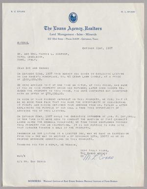 [Letter from The Evans Agency, Realtors to Mr. and Mrs. Harris L. Kempner, October 31, 1957]