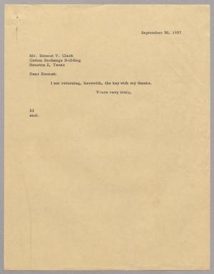[Letter from Harris Leon Kempner to Emmet V. Clark, September 30, 1957]