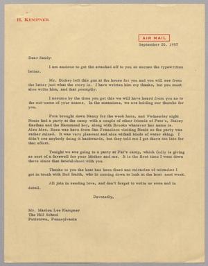 [Letter from Harris L. Kempner to Marion Lee Kempner, September 20, 1957]