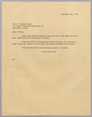 [Letter from Harris L. Kempner to Mr. J. Wilson Dickey, September 20, 1957]