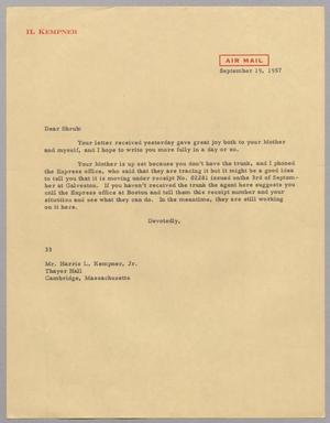 [Letter from Harris L. Kempner to Mr. Harris L. Kempner, Jr., September 19, 1957]