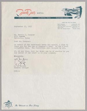 [Letter from the Jack Tar Hotel to Mr. Harris L. Kempner, September 17, 1957]