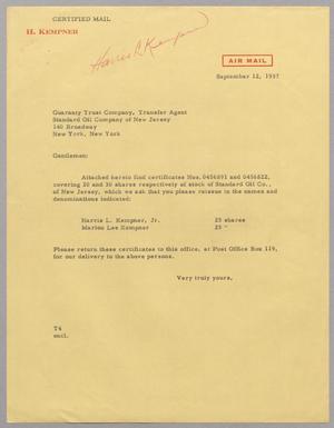 [Letter from T. E. Taylor to Guaranty Trust Company, September 12, 1957]
