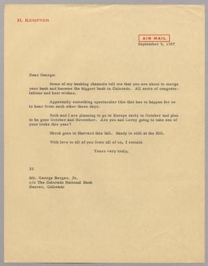 [Letter from Harris L. Kempner to Mr. George Berger, Jr., September 9, 1957]