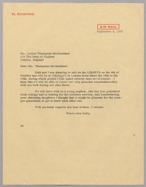 [Letter from Harris L. Kempner to Mr. Lucius Thompson-McCausland, September 9, 1957]