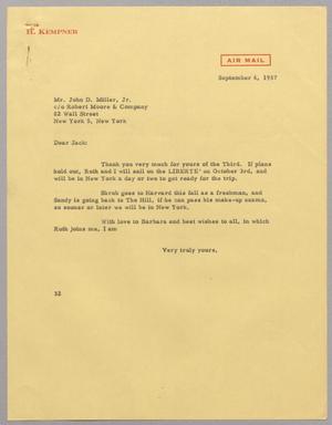[Letter from Harris L. Kempner to John D. Miller, Jr., September 3, 1957]