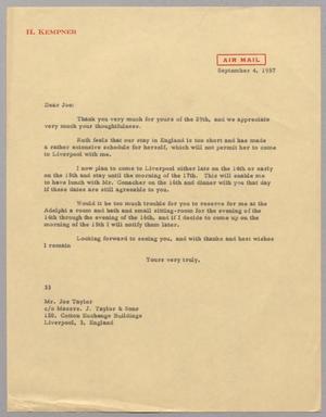[Letter from Harris L. Kempner to Mr. Joe Taylor, September 4, 1957]