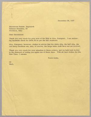 [Letter from Harris L. Kempner to Baronessa Renata Rapisardi, December 30, 1957]