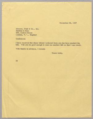 [Letter from Harris L. Kempner to Peal & Co., December 26, 1957]