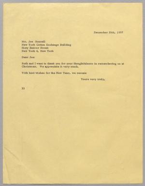 [Letter from Harris L. Kempner to Joe Russell, December 26, 1957]