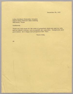 [Letter from Fred H. Rayner to Lykes Brothers Steamship Company, December 26, 1957]