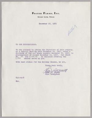 [Letter from Foster Farms, Inc., December 17, 1957]