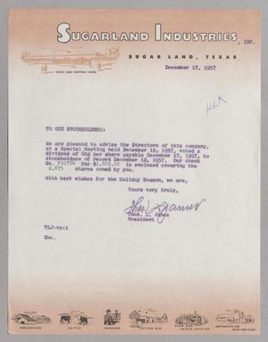 [Letter from Sugarland Industries, December 17, 1957 #2]
