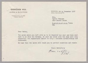 [Letter from Gebrüder Veil to Ruth A. Kempner, December 4, 1957]