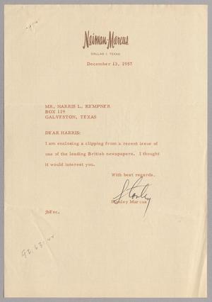 [Letter from Neiman-Marcus to Mr. Harris L. Kempner, December 13, 1957]