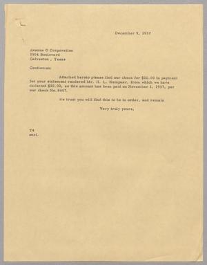 [Letter from T. E. Taylor to Avenue O Corporation, December 9, 1957]