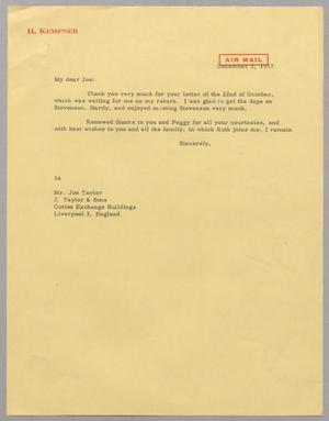 [Letter from Harris L. Kempner to Mr. Joe Taylor, December 3, 1957]