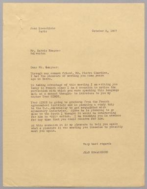[Translation of a Letter from Jean Kowachiche to Mr. Harris Kempner, October 2, 1957]