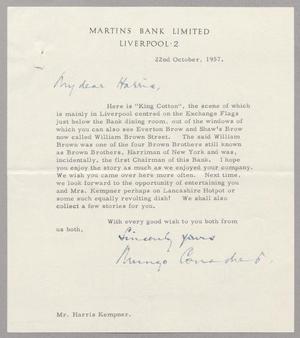 [Letter from Mingo Conacher to Mr. Harris Kempner, October 22, 1957]
