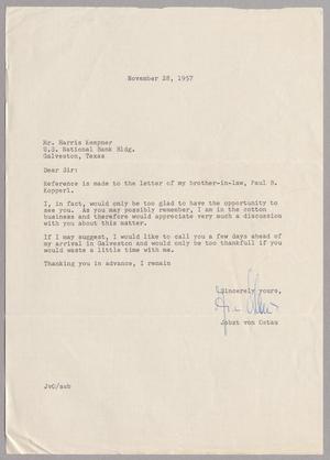 [Letter from Jobst von Ostau to Mr. Harris Kempner, November 28, 1957]