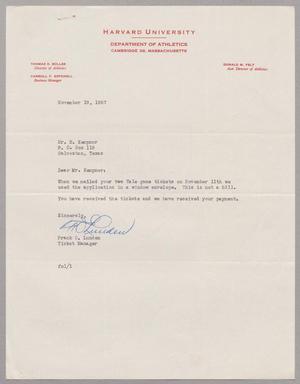 [Letter from Harvard University to Mr. H. Kempner, November 18, 1957]
