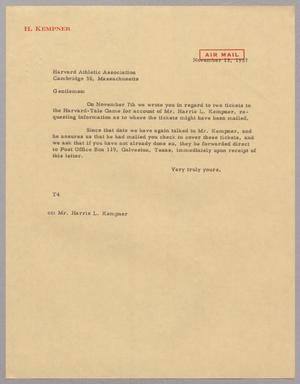 [Letter from T. E. Taylor to Harvard Athletic Association, November 13, 1957]