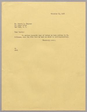 [Letter from T. E. Taylor to Mr. Harris L. Kempner, November 11, 1957]