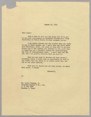 [Letter from Harris L. Kempner to Lamar Fleming, August 25, 1953]