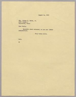 [Letter from Harris Leon Kempner to Sidney N. Smith Jr., August 24, 1953]