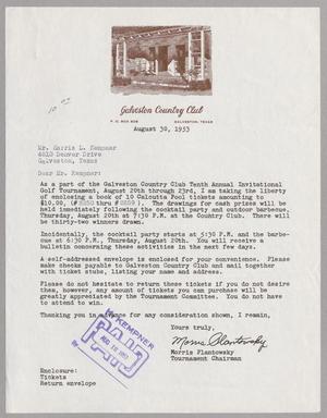 [Letter from the Galveston Country Club to Morris Plantowsky, August 30, 1953]
