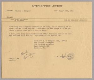 Primary view of object titled '[Inter-Office Letter from Isaac Herbert Kempner, Jr., to Harris Leon Kempner, August 6, 1953]'.