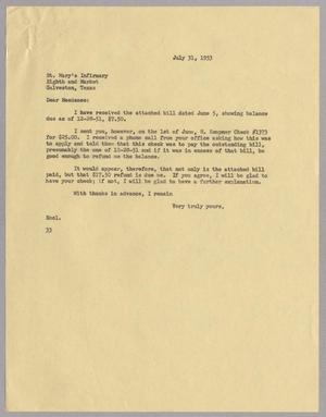[Letter from Harris L. Kempner to St. Mary's Infirmary, July 31, 1953]